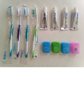 4 Travel Sets of 3-Piece Dental Care Set (Toothbrush, Toothpaste, Dental Floss)